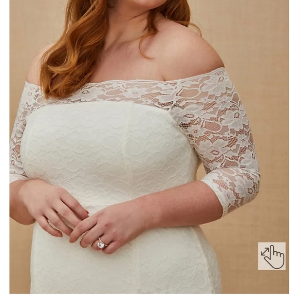 Torrid- IVORY LACE OFF SHOULDER FIT & FLARE WEDDING DRESS SIZE 20 - Picture 5 of 6
